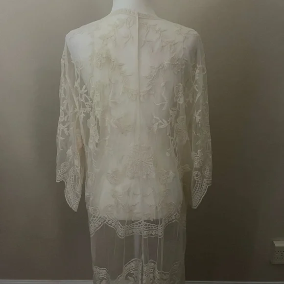 Floral lace cardigan kimono crochet embroidery cream white beach bikini cover-up - Picture 6 of 6